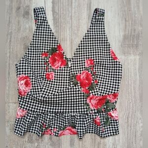 Poison Ivy XS Cottagecore Gingham Floral Peplum Crop Top